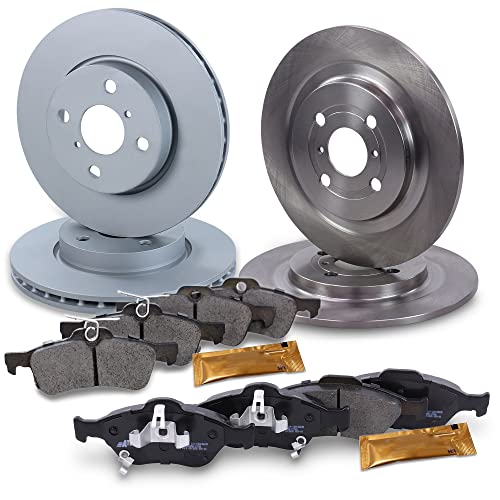 ATEC GERMANY Juego de frenos incl. discos de freno delanteros Ø 258 mm ventilados + traseros Ø 278 mm macizos + pastillas de freno Compatible con TOYOTA YARIS (_P13_), YARIS (_P9_)