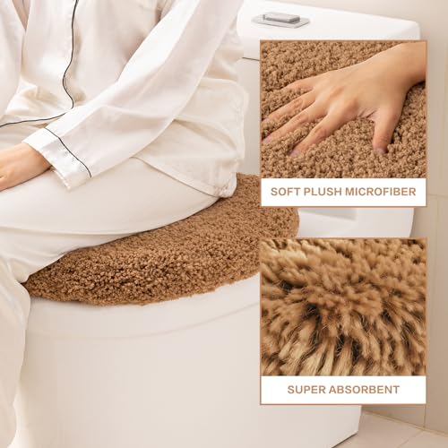 Image of Microfiber Toilet Lid Cover, 17.5 inchx15 inch Fits Round Oblong and Elongated | Toilet Seat Covers for Bathroom, Machine Washable, Decorative Fuzzy fur Look Round Toilet Seat Cover Extra Soft Absorbent