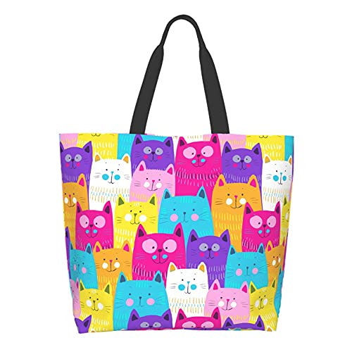 Famame Bolsa de lona grande para mujer, bolsa de hombro casual, reutilizable, multiusos, bolsa de compras para exteriores, multicolor5, Talla única