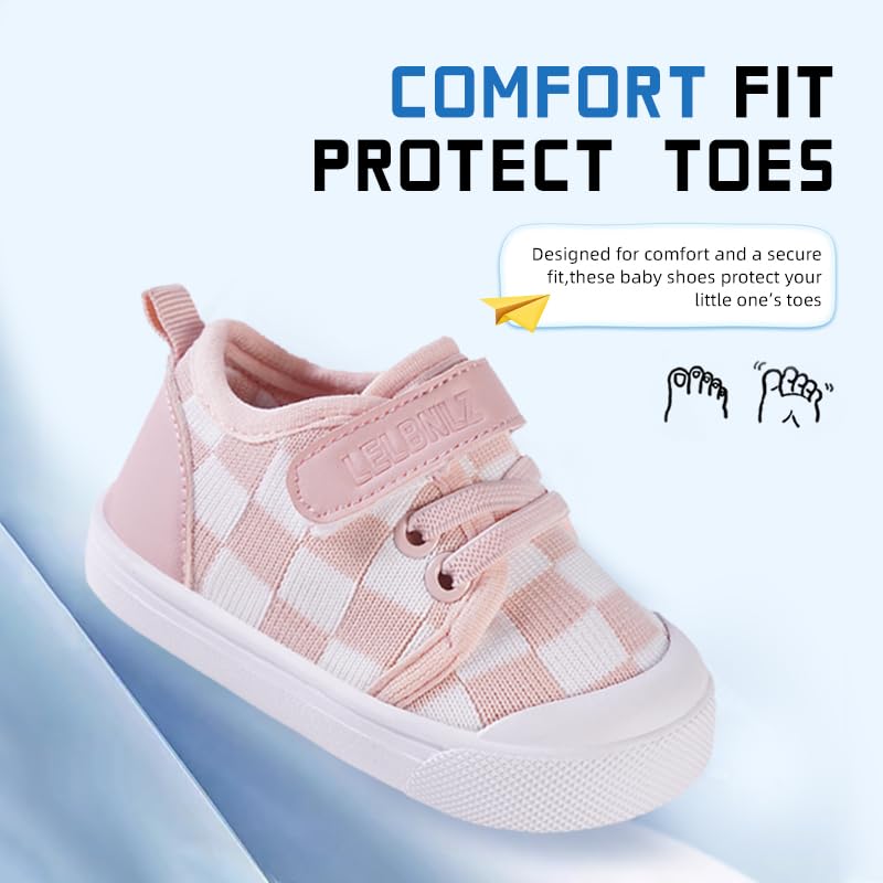 Baby Shoes Boys Girls First Walking Lightweight Non-Slip Toddler Sneakers Infant Tennis Shoes 6 9 12 18 20 24 Pink/White