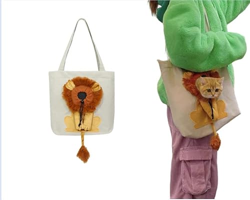 Miniatura 1 de Linda bolsa de hombro de lona para mascotas en forma de león transportador de gatos portátil para mascotas bolsa de lona para perros pequeños y