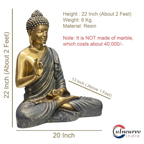 Image of 2 Feet Buddha Statue for Home Decor, Garden and Gifting, Big Size, Made of Resin, Premium Luxury Decoration Showpiece, Vastu Feng Shui for Good Luck, Happiness (Metallic Orange & Grey)