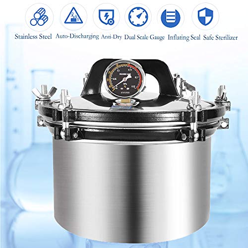 Portable Lab Steam Autoclave Ster𝒊l𝒊zer Stainless Steel High Pressure Steam Cleaning Machine 8L/8.4Qt #TOP1