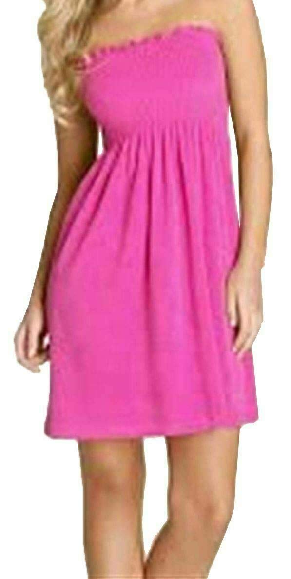 Er Traders Women's Cerise Strapless Sheering Boobtube Gather Bandeau Top Summer Mini Dress (, Uk 12-14)