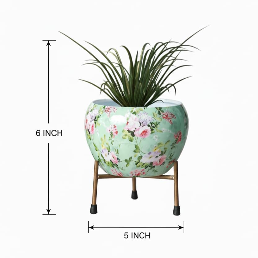 Image of Handicraft Indoor Plant Meena Pots with Stand Set of 2 | Decorative Pot for Indoor Plants Rust Free Metal Plant Pots for Living Room, Balcony and Garden (Green)