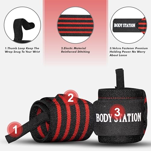 Image of Pro Weightlifting Wrist Wraps with Thumb Loop | Adjustable Gym Wrist Support for Men & Women - Powerlifting, Crossfit, Strength Training & Pain Relief