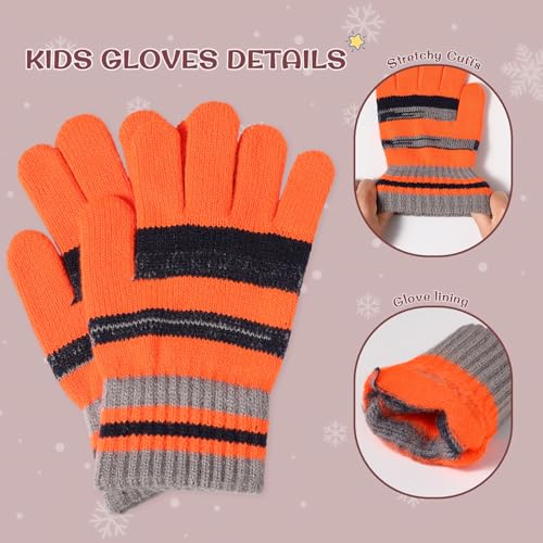 Image of Kids Winter Hat Gloves Scarf Set: Girls Boys Beanie Fleece Lined Ages 6-10