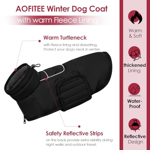 AOFITEE Großer Hundemantel, Warme Hundewinterjacke mit Eingebautem Geschirr, Reflektierender Hundemantel Schneeanzug für den Winter, Winddichte Hundefleecejacke für Französische Bulldogge