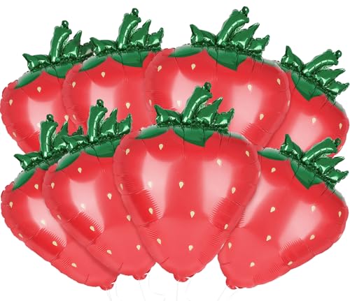 Image of Kriyokiaa 8 PCS Strawberry Balloons, 28 inch Berry First Foil Balloon Shortcake Birthday Decor Perfect for Strawberry Birthday Party Decorations, Baby Shower Decorations