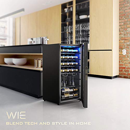 WIE 28 Bottle Wine Cooler Refrigerator Compressor White Red Wine Fridge Champagne Chiller Countertop Freestanding Wine Cellars w/Digital Control UV-Protective Finish Auto-Defrost Double-layer Glass 41°F-64°F Wine Fridge for Home Bar - Thumbnail 6