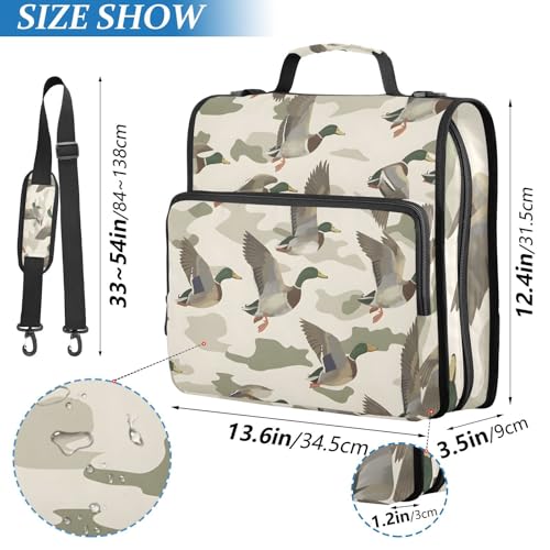 Image of Wild Duck Camouflage Zipper Binder Bag 3 Ring Binder with Shoulder Strap Zip Up 500 Sheets Capacity Multi Pockets for School Office Supplies