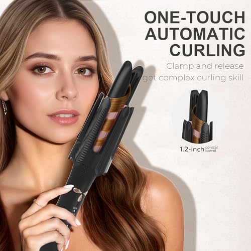 Image of Auto Rotating Hair Curler - 4 Temperature and Timer Settings, Automatic Curling Iron with Automatic Shut-Off, Anti-Tangle and Scalding, Curling Wand for Long Lasting Curls (Black)