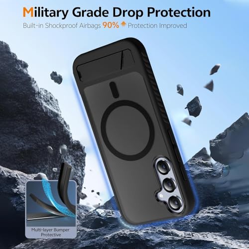 Image of KARWAN️Ultra Hybrid Matte Back Cover Case Compatible with Stand Magnetic for Samsung Galaxy S24 | Mag-Safe Wireless Charging | Camera Bump Protection -(Black)