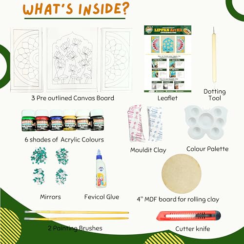 Image of HobbyNest DIY Lippan Art Kit | Mud Mirror Craft Kit for Wall Decor | Art & Craft Hobby Kit for Kids & Adults | Canvas Painting | DIY Lippan Art Painting | Lippan Art (Lotus Mandala Trio)