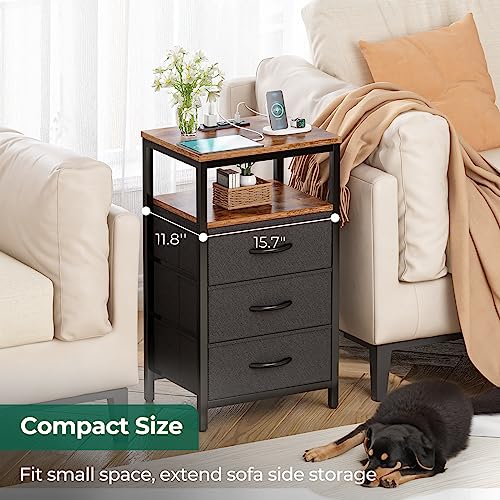 Image of Huuger Nightstand with Charging Station, 27.6 Inch Bedside Table,Side Table