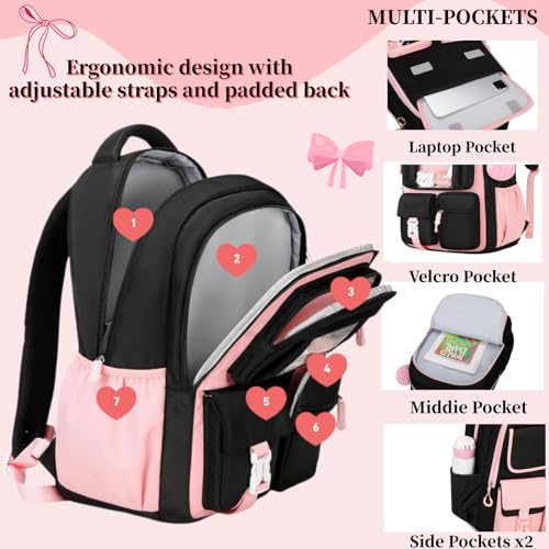 Image of Kids Backpack for Girls Girls Backpack for School | 17inch pink Backpack with Lunch Bag Pencil Case School Backpack for Elementary Preschool Middle School