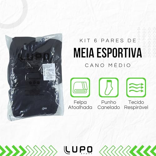 Lupo Kit 6 Pares de Meia Lupo Cano Médio Forro Atoalhado Punho Canelado Algodão Sport Original, 6 Pr
