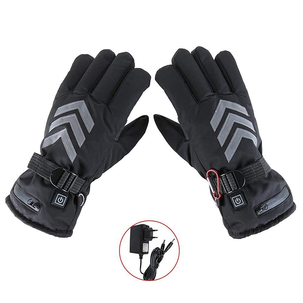 Calentamiento eléctrico Guantes térmicos Hombres Mujeres Pantalla táctil Guantes térmicos Eléctricos con Cinta Reflectante Guantes cálidos Ajuste de Temperatura 2600MAH para invier