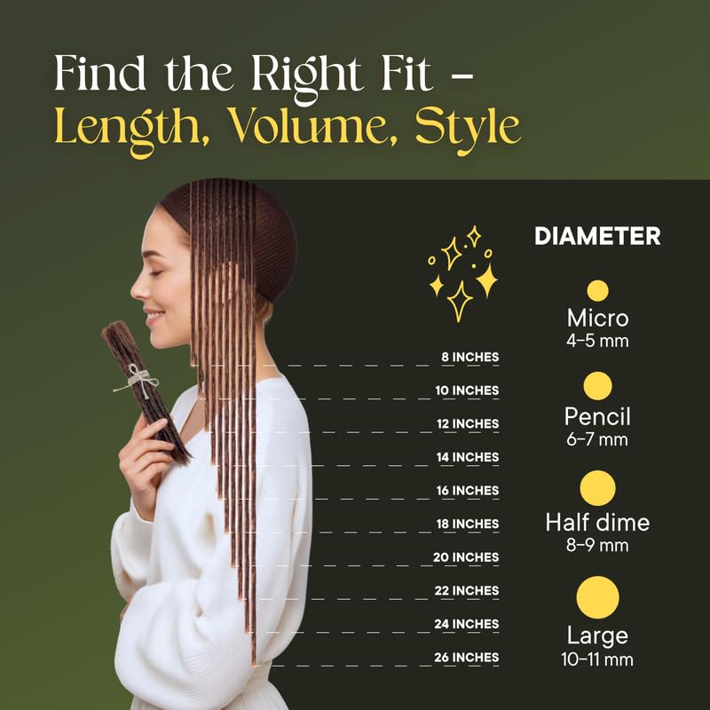 Human Hair Dreadlock Extensions – Handmade Crochet Locs Real Hair Dreads For Every Hairstyle, 10-Strand Bundle Dreads, Natural Looking Shades