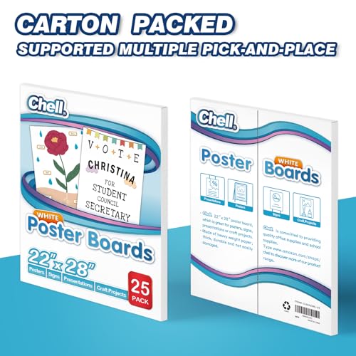 Image of Chell 25 Pack 22 inchx28 inch White Poster Board Heavyweight, 85 lb. Cover Weight | Lagre Size, Cardstock Paper, Bright White, Smooth Surface, Easy to Write-on, Not Easy to Break