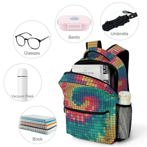 Pixel Colorful Tie Dye Style Backpack for Teen Kids, Travel School Backpack for Girls Boys Middle School Large Bookbag3