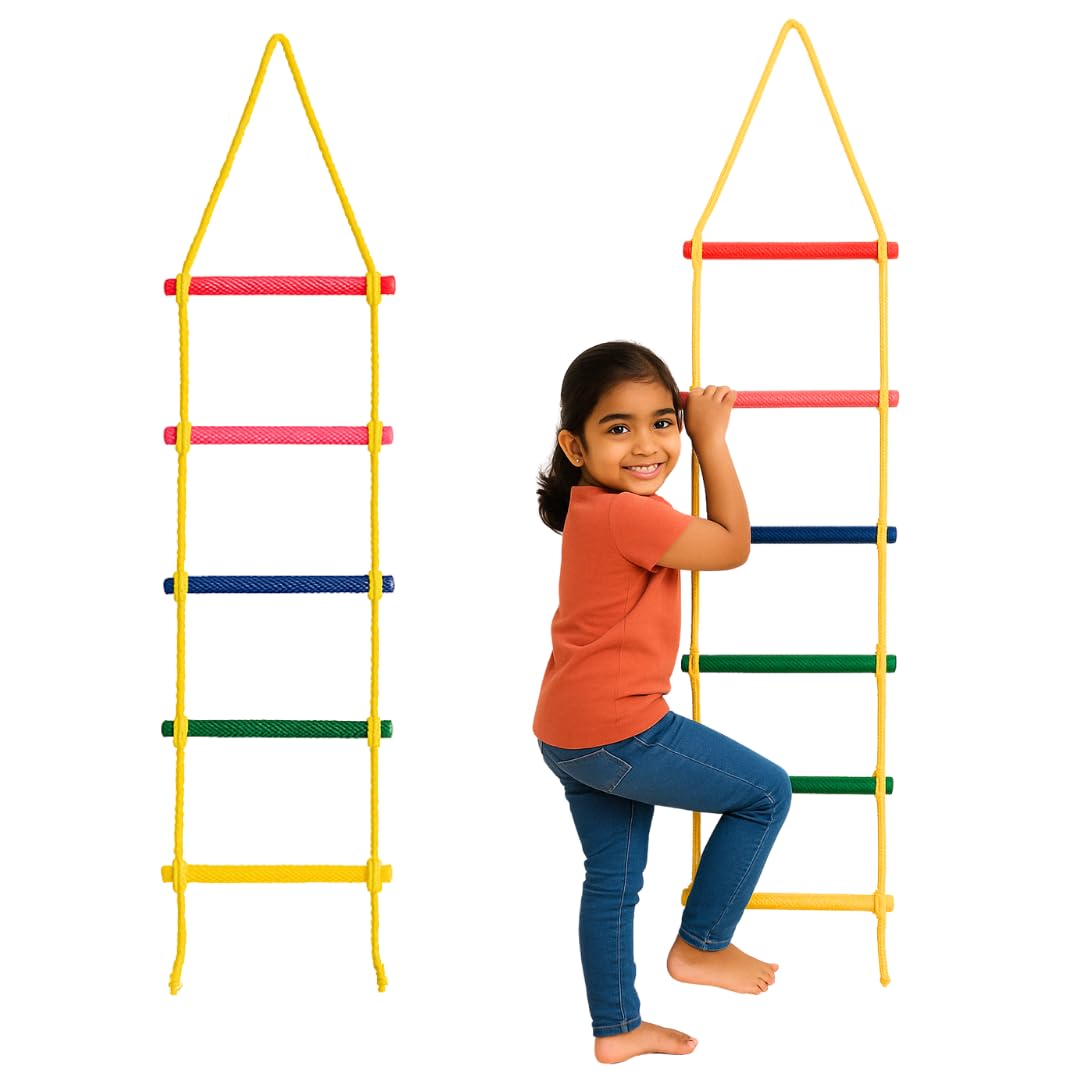 Skillofun Wooden Rope Ladder for Kids Indoor & Outdoor | Climbing Rope Ladder with Wooden Rungs for Swing Set, Tree House & Home Gym | Balance, Strength & Coordination Toy for Children Age 3+ Years