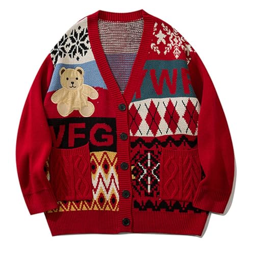 Pull tricoté à motif dessin animé rouge en coupe ample unisexe taille M