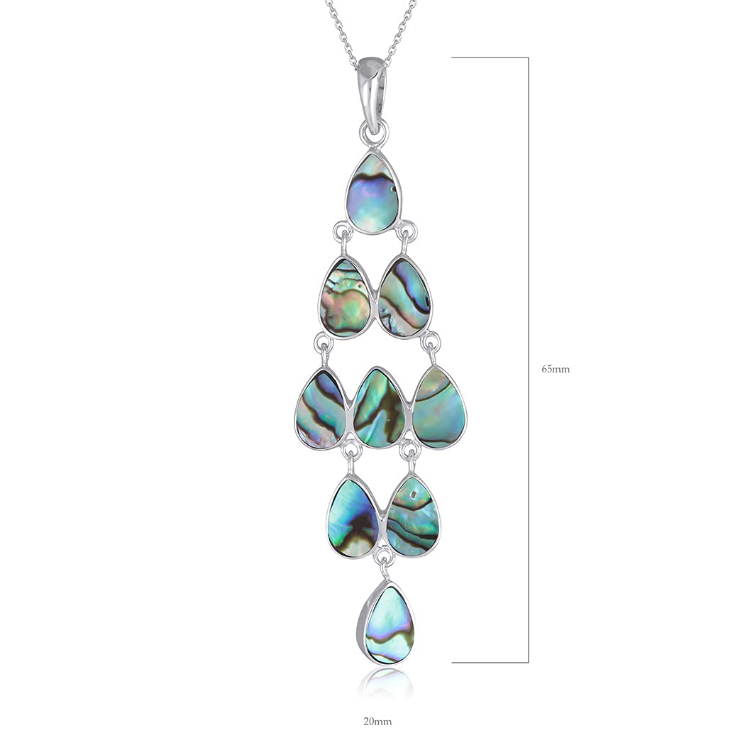 Aden Pendentif Collier Femme Argent 925 & Nacre Abalone – Chandelier Gouttes Multicolores – Modèle ONDINE – Reflets Iridescents Naturels