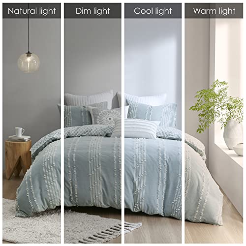 Image of INK+IVY Kara 100% Cotton Duvet Mid Century Modern Design, All Season Comforter Cover Bedding Set, Matching Shams, King /Cal King, Jacquard Stripes Aqua 3 Piece