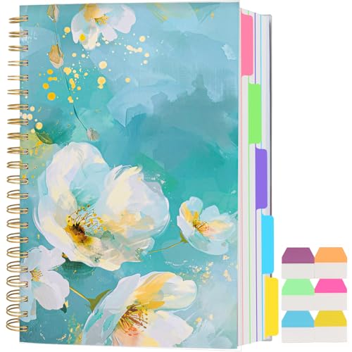 Carnet A5 à 5 sujets avec onglets de poche amovibles et motif floral vert