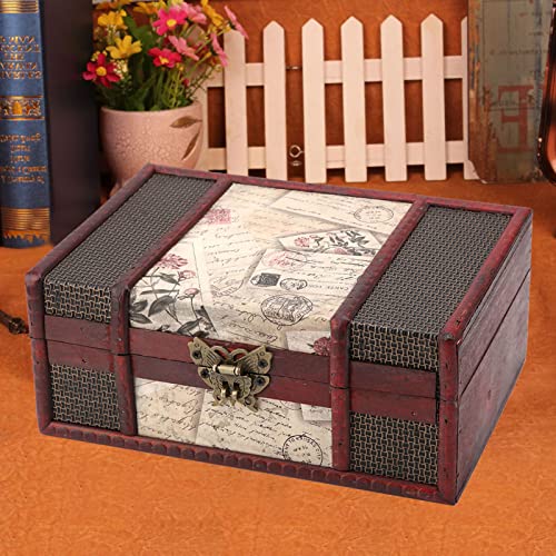 Image of TOPINCN Retro Vintage Wooden Storage Box Book Vintage Wooden Jewelry Organizer Decorative Storage Organizer Vintage Jewelry Treasure Box Small Decorative Treasure Chest(Stamp with lock)
