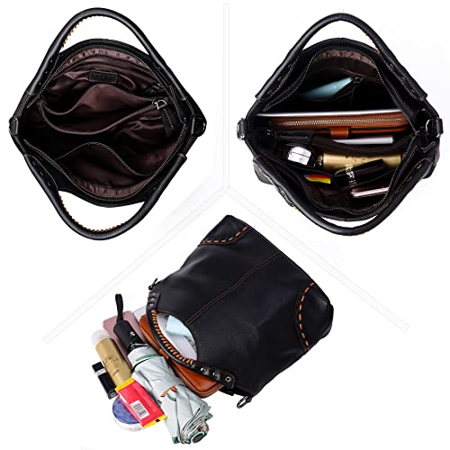 Image of HESHE Leather Purses for Women Crossbody Bags Satchel Shoulder Handbag | Genine Leather,Large Roomy Hobo Bags Retro Crossbody Purses Ladies Tote Top Handle Handbags for Work,Travel and Daily Use