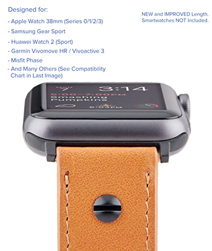 Truffol [Upgraded] 20mm Genuine Leather Band for Apple Watch 38mm, Misfit Vapor, Samsung Gear Sport - Quick Release Strap Wristband (Vintage Cognac Brown/Black Buckle)