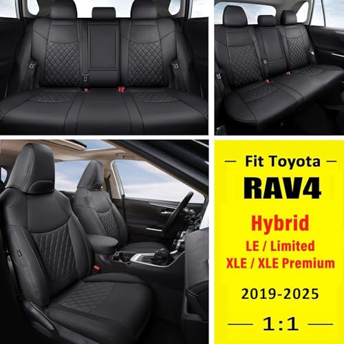 Image of GIANT PANDA Rav4 Seat Covers Custom Fit for Toyota RAV4 Hybrid (LE, XLE, XLE Premium, Limited) 2019 2020 2021 2022 2023 2024 2025(Non Hybrid /Prime XSE,SE),Black(Diamond Style)
