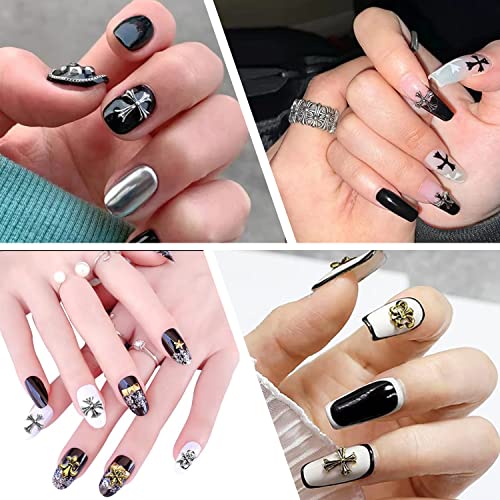 Camlo 3D Cross Nail Art Charms Vintage Silver Metal Chrome Punk Gothic Crosses Stars Hearts Mixed Styles For Manicure Craft Diy Nail Art Decorations #TOP4