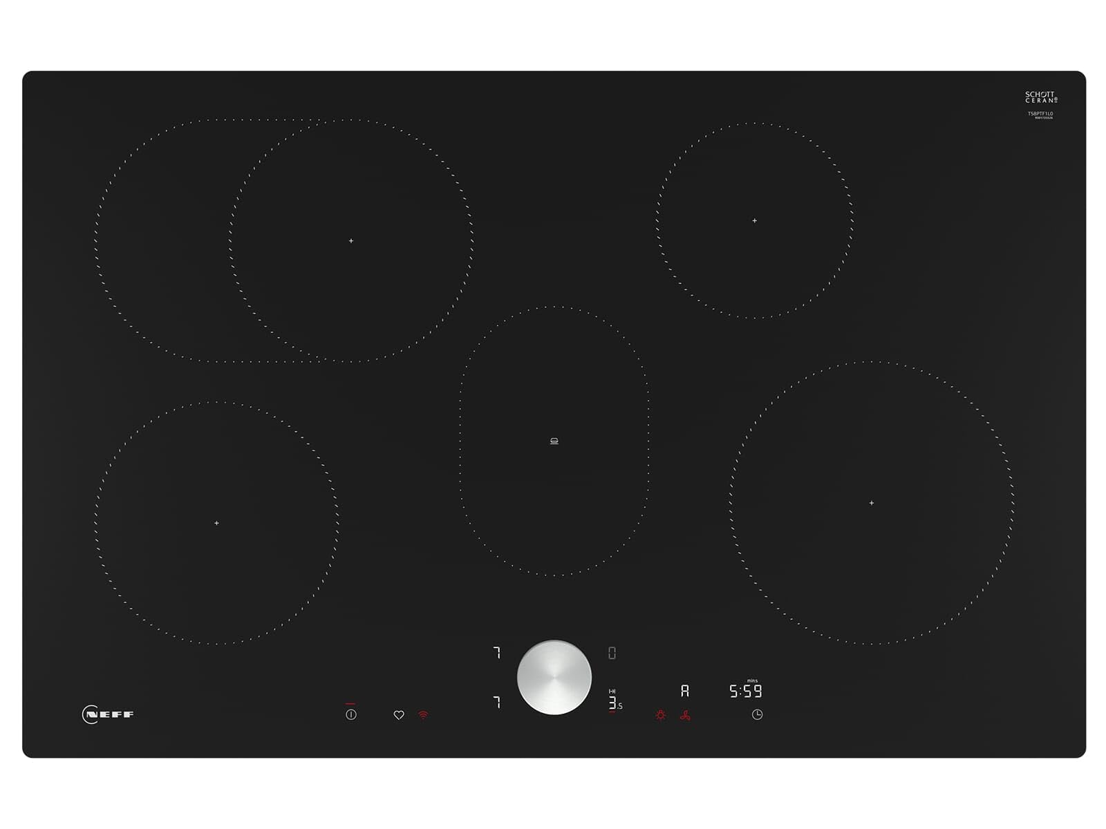 NEFF T58PTF1L0 N 90 Placa de inducción, vitrocerámica autosuficiente de 80 cm de ancho, Twist Pad, Home Connect, Smart Hood Automatic, Powerstufe, color negro