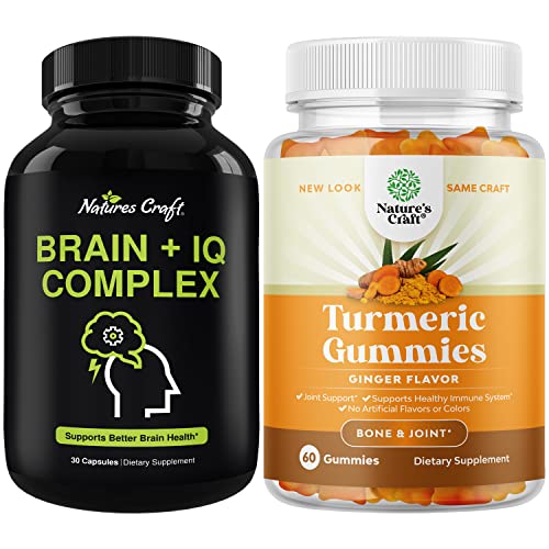 Bundle Of Nootropic Memory Supplement For Brain Support And Turmeric Curcumin Immune Support Gummies - Vitamin B 12 Bacopa Monnieri Rhodiola Rosea Dmae - Immune Booster Turmeric Gummies #TOP3
