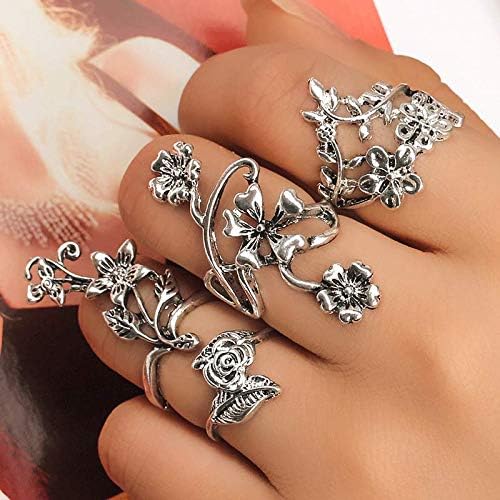 Miniatura 2 de Juego de 4 anillos de nudillos de plata vintage para mujer, estilo bohemio, retro, apilables, anillos de dedo, grunge, gótico, punk, gruesos,