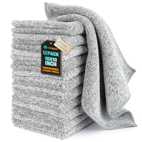 HAOBAOBEI Kitchen Dish Cloths, 12 Pack, 10 x 10 Inches, Super Absorbent Microfiber Dish Towels, Soft Lint Free Reusable Dish Rags for Washing Dishes, Drying, Counters and Sink, Grey