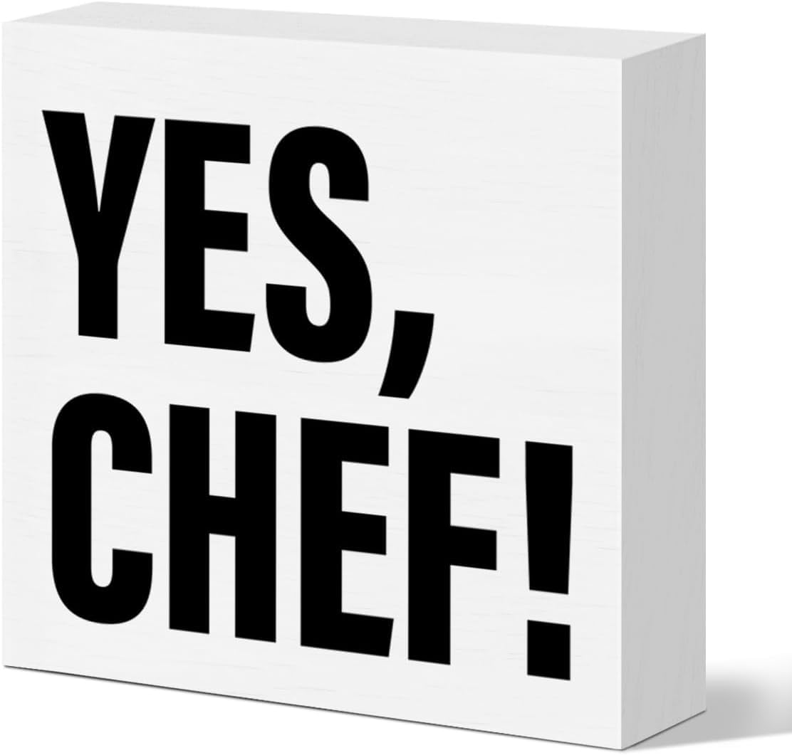 Yes Chef Box Sign 5x5 Inch Rustic Wooden Desk Decor