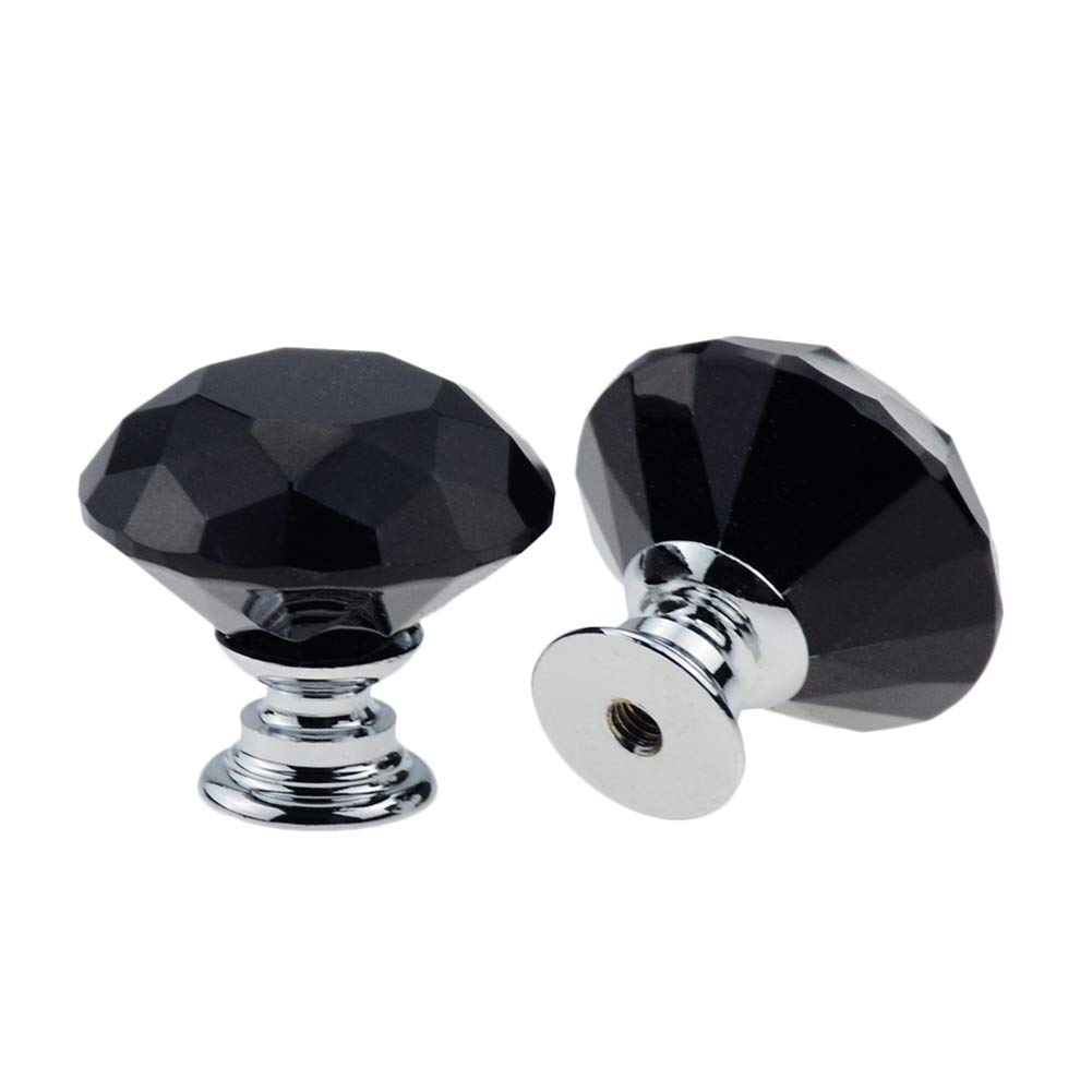 Dreneco Black Crystals Glass Door Knobs Drawer Knobs Cupboard Knobs Drawer Handles Cupboard Handles Cabinet Pulls (30mm,6pcs)