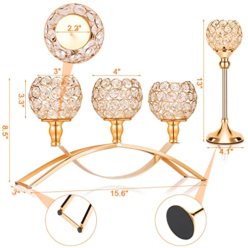 Gold Crystal Candle Holders Decorative Candelabra 3 Arms Candlesticks Holder Table Centerpiece Center Pieces Decoration for Dining Table Home Decor, Wedding, Party, Anniversary - Image 4