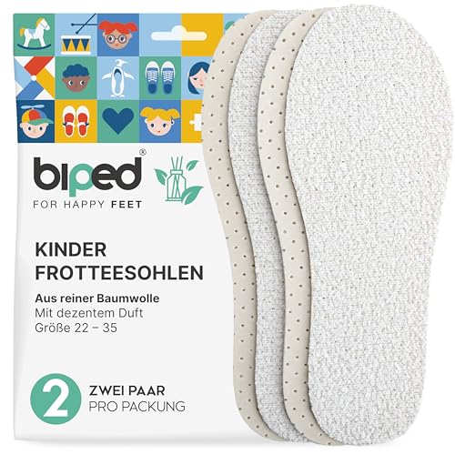 biped 2 Paar Kinder Frottee Einlegesohlen - Waschbare Barfuß Schuheinlagen aus Baumwolle - Weiche Barfußsohlen mit dezent frischem Duft z2775(28-29)