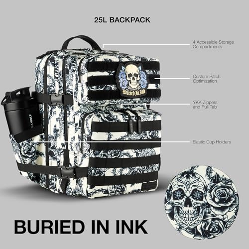 Image of WOLFpak 25L Athletic Gym Backpack (Buried In Ink) Durable 1000D Waterproof Oxford Material w /MOLLE Webbing, Laptop Pocket & Dual Cup Holders, Durable Fitness /Travel /Military Daypack