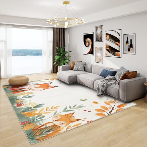 Générique Tapis Renard Chambre Bebe - Tapis Renard Enfant, Grand Tapis SalonForêt, Moquette Antidérapant et Lavable en Machine, Tapis de Sol Interieur Doux...