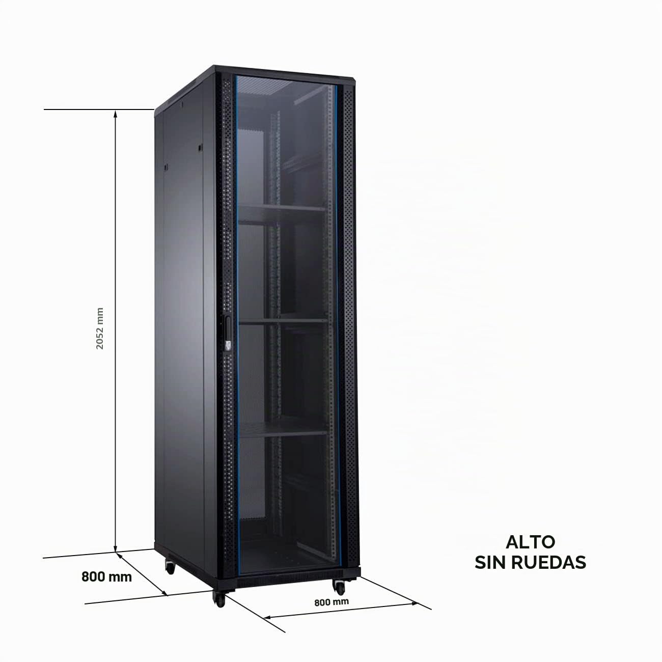 Aiten Data Armario Rack Suelo 19" 42U 800 x 800 x 2060 mm Montado con Accesorios: 2 Bandejas Fijas, 4 Ventiladores 120 mm, 1 PDU con 8 Puertos de 1U, Patas, Ruedas y Llaves