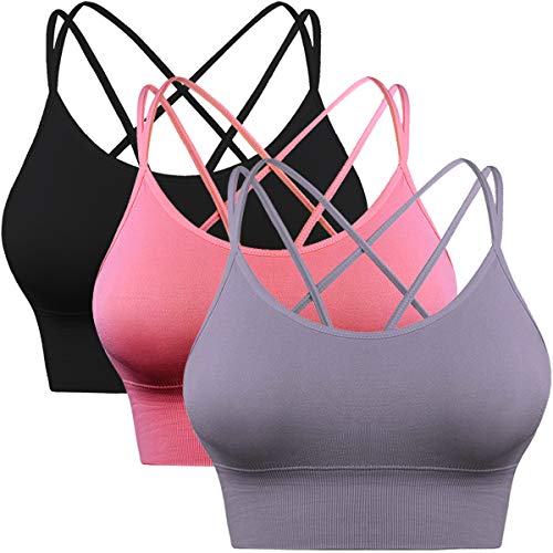 Enjoyoself 3 Pack Womens Strappy Sports Bra for Yoga Running Athletic Gym Workout Fitness Tank Tops