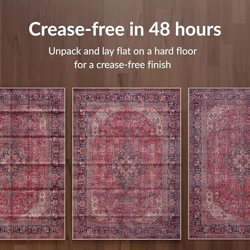 Machine Washable Rug, 122x170cm, 75% Recycled Cotton, Short Pile, Non-Slip Backing, Non-Shedding, Suitable for Living Room, Bedroom, Kitchen, Hallway, Office, Aesthetic Crimson Red - Image 6