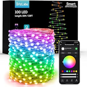 BrizLabs Smart Christmas Fairy Lights, 33ft 100 LED Color Changing Christmas Lights Work with Alexa & Google Home, Rainbow Xmas Light Dimmable Xmas Tree Lighting Green Wire for Xmas Halloween Party