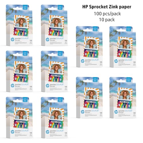 Image of HP Sprocket 3.5 x 4.25 inch Zink Sticky-Backed Photo Paper (1000 Pack) Compatible with HP Sprocket 3x4 Photobooth and Photo Printer